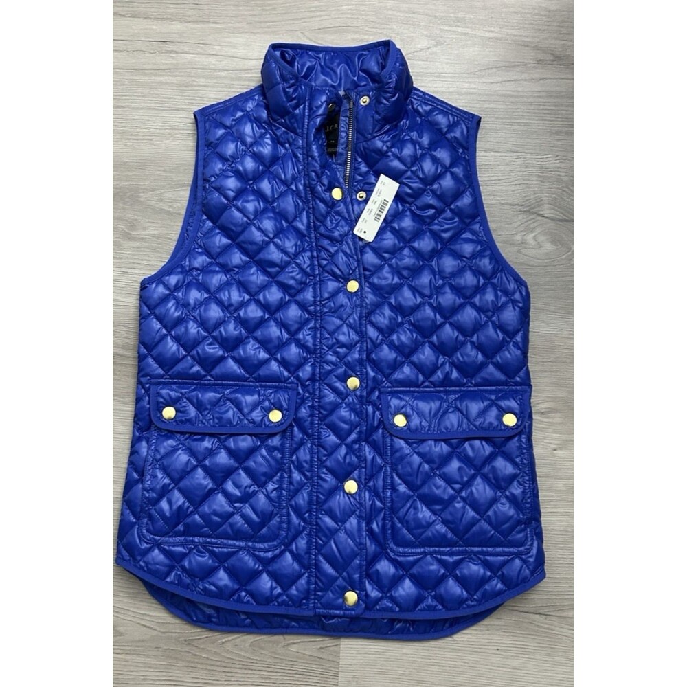 J Crew Quilted Down Field puffer Barn Vest, Shiny Royal Blue New XS